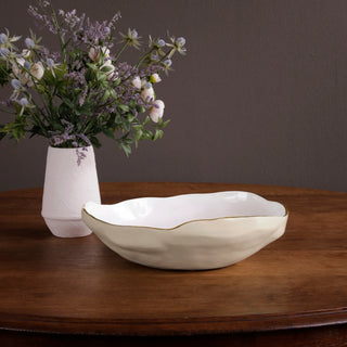Beatriz Ball Encanto Nuevo Large Bowl, Cream & White tarnish free aluminum alloy handmade gold rim FDA food safe