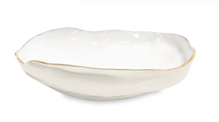 Beatriz Ball Encanto Nuevo Large Bowl, Cream & White gold rim handmade aluminum alloy enamel tarnish free FDA food safe