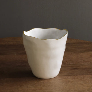 Beatriz Ball Encanto Soho Large Ice Bucket, Cream & White gold rim handmade tarnish free aluminum alloy enamel dishwasher safe