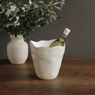 Beatriz Ball Encanto Soho Large Ice Bucket, Cream & White gold rim handmade tarnish free aluminum alloy enamel dishwasher safe