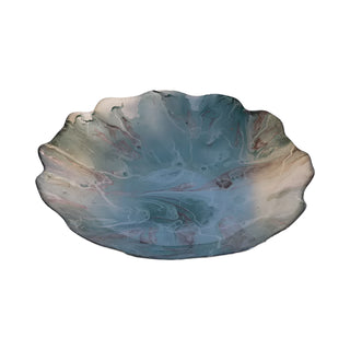 Beatriz Ball Glass New Orleans Foil Leafing Centerpiece with Scalloped Edges - Light Teal & Gold handmade glass