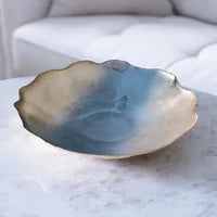 Beatriz Ball Glass New Orleans Foil Leafing Centerpiece with Scalloped Edges - Light Teal & Gold