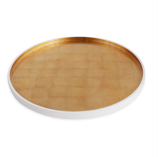 Beatriz Ball Indochine Round Lacquered Tray in White and Gold lacquer palm barware
