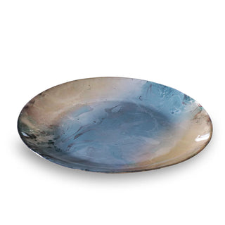Beatriz Ball New Orleans Foil Leafing Round Platter- Light Teal & Gold glass handmade