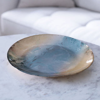 Beatriz Ball New Orleans Foil Leafing Round Platter- Light Teal & Gold handmade glass