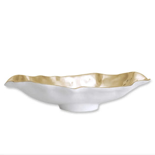 Beatriz Ball Thanni Maia Medium Long Oval Bowl handmade tarnish free aluminum alloy FDA food safe enamel white and gold