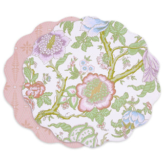 Beatriz Ball Vida Blooms & Branches Reversible Round Placemats, Set of 4, Pastel Pink & Blue washable reusable floral flower 