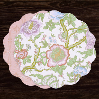 Beatriz Ball Vida Blooms & Branches Reversible Round Placemats, Set of 4, Pastel Pink & Blue washable reusable floral flower 