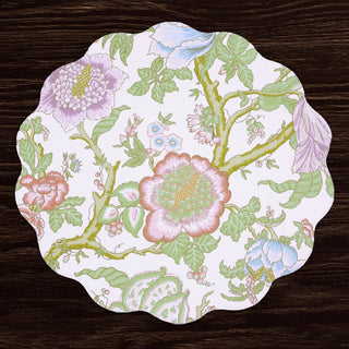 Beatriz Ball Vida Blooms & Branches Reversible Round Placemats, Set of 4, Pastel Pink & Blue washable reusable floral flower 