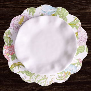 Beatriz Ball Vida Blooms & Branches Reversible Round Placemats, Set of 4, Pastel Pink & Blue washable reusable floral flower 