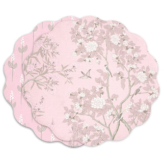 Beatriz Ball Vida Chinoiserie Reversible Round Placemats, Set of 4, Pink & White reusable washable birds