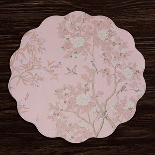 Beatriz Ball Vida Chinoiserie Reversible Round Placemats, Set of 4, Pink & White reusable washable birds