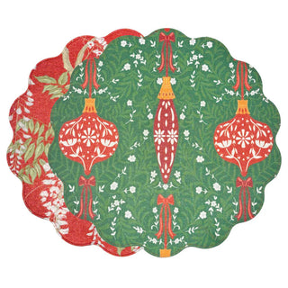 Beatriz Ball Vida Holiday Wisteria & Ornaments Reversible Round Placemats, Set of 4 Green & Red