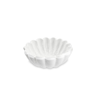 A small, white, fluted melamine bowl with a matching spoon, part of Beatriz Ball's luxury kitchenware collection. Beatriz Ball Vida Vienna Mini Bowl with Spoon