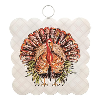 Beck's Festive Turkey Mini Scallop Metal Art orange red green brown black beige feather Thanksgiving
