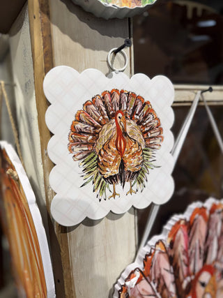 Beck's Festive Turkey Mini Scallop Metal Art Thanksgiving brown orange green beige tail feather