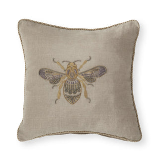 Beige Linen w/Gold Piping Beaded Bee Pillow 18"