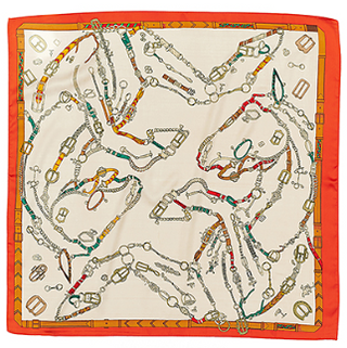 Beige & Orange Horse Printed Silky Scarf