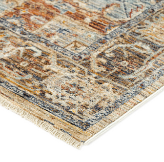 Bergama BE2 Riverview 7'10"x10' Rug A traditional style rug with a geometric pattern, featuring colors such as navy, light blue, spice, beige, ivory, and gray.