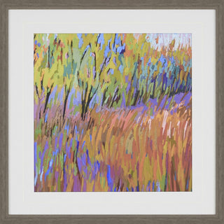 Beyond Artwork Assorted
Framed square art print featuring an impressionistic painting of a grassy field in warm yellow, orange, and purple tones, with a wide white mat and gray frame abstract