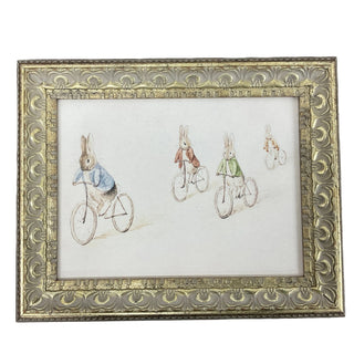 Biking Bunnies Framed Antique Art 10"x8"