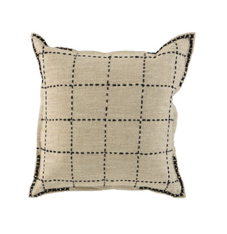 Black & Cream Block Pattern Down Alternative Decorative Pillow beige black stitch check