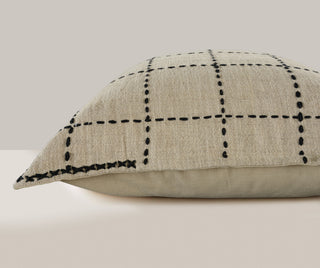 Black & Cream Block Pattern Down Alternative Decorative Pillow check stitch beige black