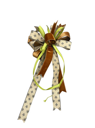 Black Fleur De Lis with Green & Brown Bow cream velvet dupion grass green