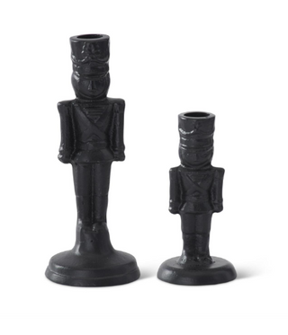 Black Metal Soldier Taper Candleholders
Two matte black toy soldier candlestick holder