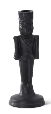 Black Metal Soldier Taper Candleholder
A black cast iron soldier candlestick holder with a detailed uniform and a cylindrical top for a candle