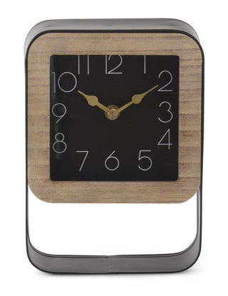 Black Metal & Wood Rectangular Framed Square Clock