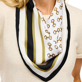 Black Multi Color Horse Bit Print Silky Bandana