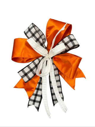 Black & White Check with Orange Bow Fall Autumn Halloween