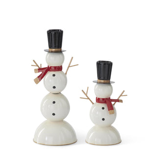 Black & White Metal Snowman Taper Candleholder
