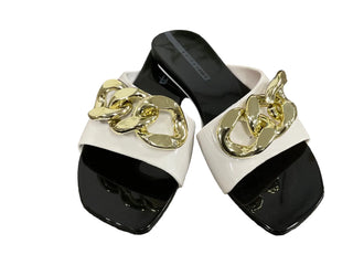 Black & White Sandals with Gold Links Detail