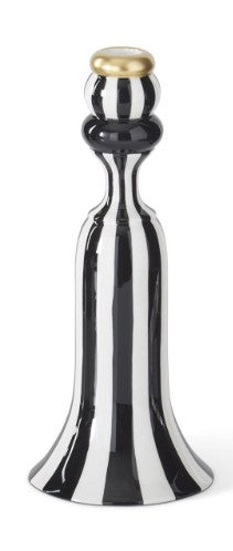 Black & White Striped Ceramic Taper Candleholder gold detail