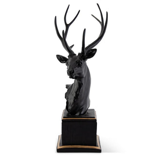 Black with Gold Resin Deer Bust on Square Base