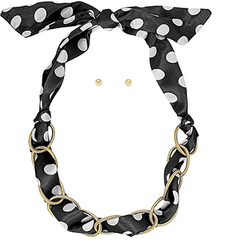 Black with White Polka Dot Scarf Necklace & Earring Set