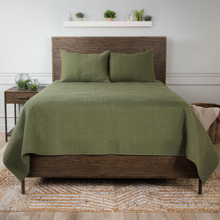 Blackberry Grove Comforter Set in Green
An olive green textured quilt and matching pillow shams waffle knit