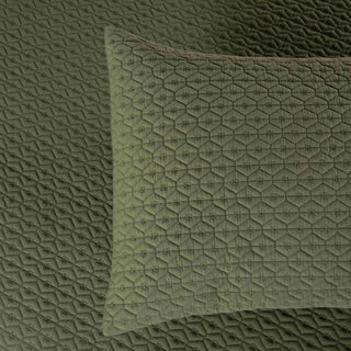 Blackberry Grove Comforter Set in Green
An olive green textured quilt and matching pillow shams waffle knit