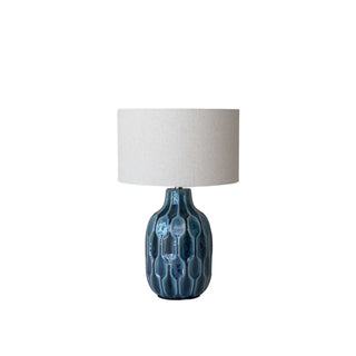Blue Ceramic Table Lamp with Linen Shade texture deep medium blue