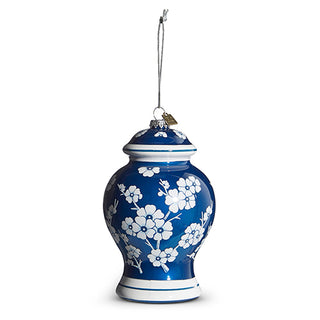 Blue Ginger Jar Ornament white flowers