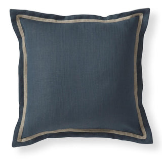 Blue Herringbone Jute Border Square Pillow teal