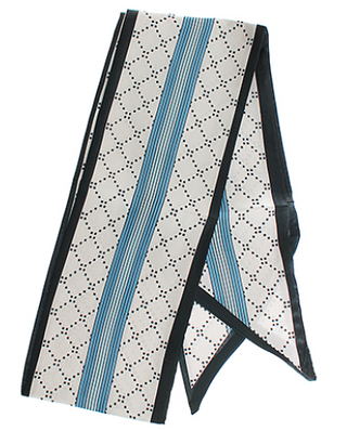 Blue & Ivory Dotted and Stripe Print Narrow Scarf