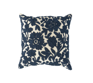 Blue & White Floral Embroidered Down Alternative Filled Pillow hand embroidered knife-edge