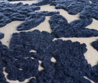 Blue & White Floral Embroidered Down Alternative Filled Pillow navy