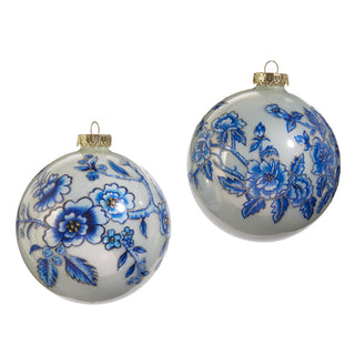 blue and white floral ball ornament 5"
