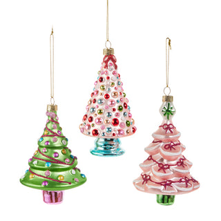 Blushing Tree Ornaments Assorted glass green pink red