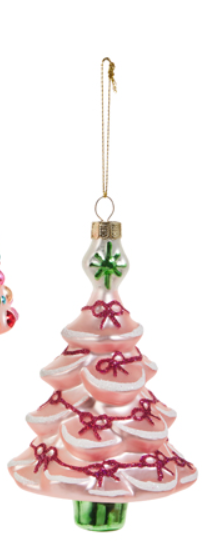 Blushing Tree Ornaments Assorted glass pink with red bows