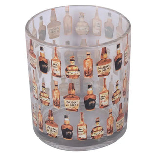 Glass tumbler with multiple images of Maker's Mark bottles on a white background. Bourbon Bottles Repeat Bourbon Whiskey Glass